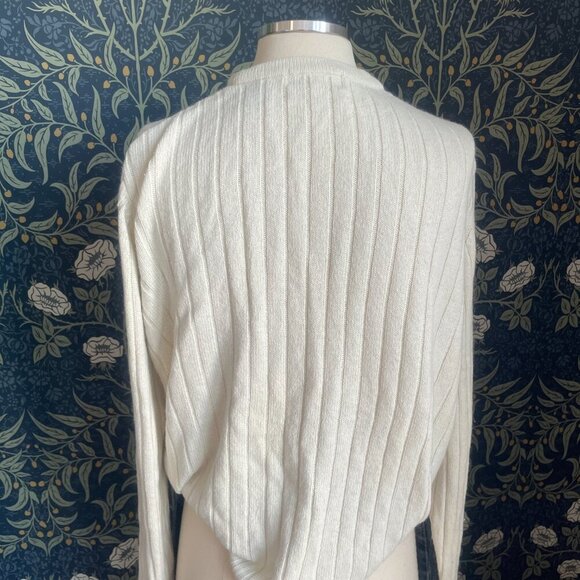 Karen Scott Cream Silk Angora Blend Cable Knit Cardigan Rhinestone Button - Picture 4 of 9